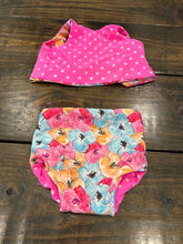 Load image into Gallery viewer, Oh So Ellies 2pc Reversible Hot pink dot and floral swimsuit 18 Months
