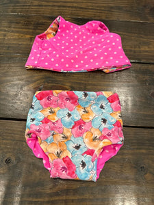 Oh So Ellies 2pc Reversible Hot pink dot and floral swimsuit 18 Months