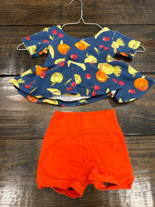 Oh So Ellies 2pc Fruit cropped peplum with biker shorts 12 Months