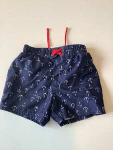 Cat n Jack Navy with white anchors swim trunks 2T
