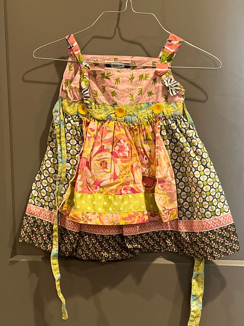 Boutique Matilda Jane knot dress Pink yellow green knot dress with detachable apron 2T