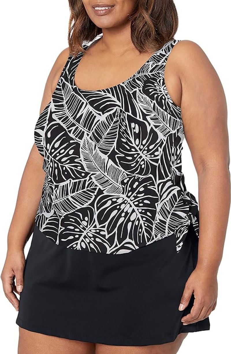 Lycra NWT One Piece Black and White Banana Leaf Print Swimsuit Women's 16