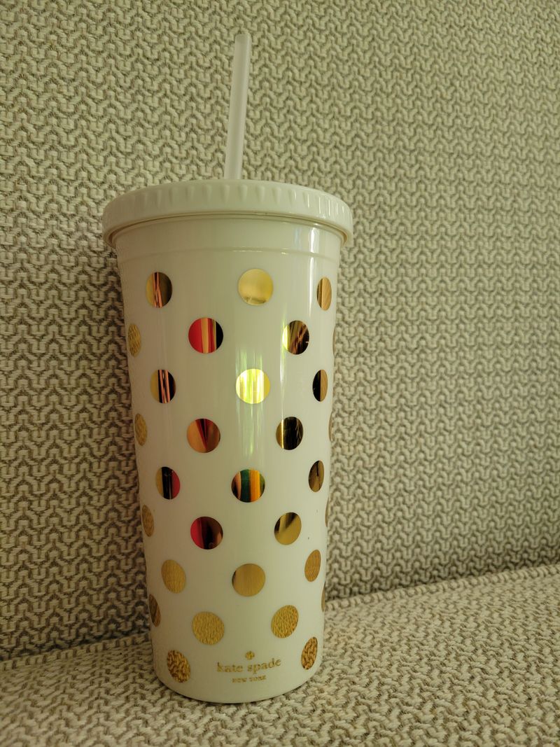 Lilly Pulitzer like new Cream gold dot cup w/staw