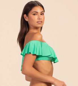 Trina Turk, Size 12 NWOT Jade Green Ruffled Sleeve Swim Top Women's - L