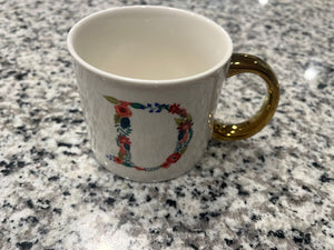 OpalHouse porcelain monogram letter D Mug w/gold handle floral design dishwasher/microwave safe