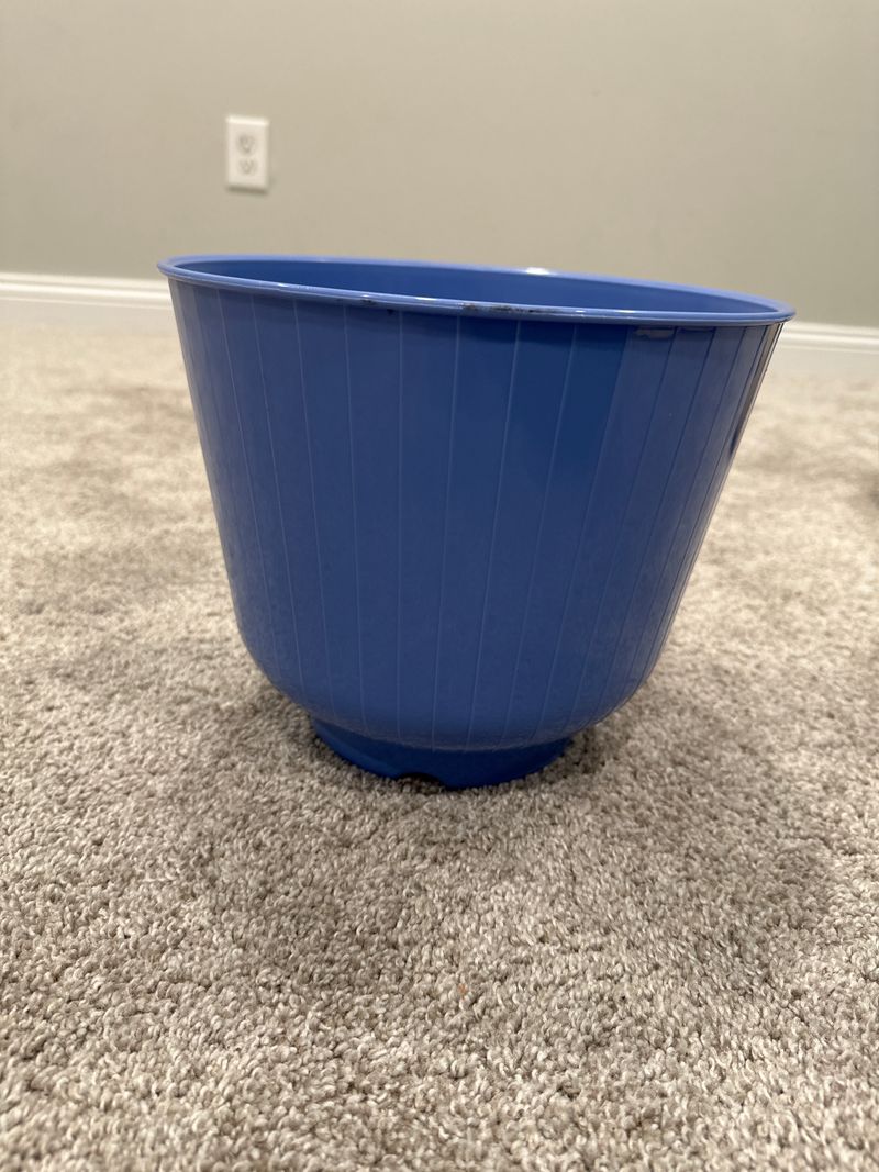 Blue plastic planter
