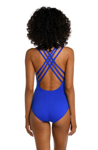La Blanca NWT Royal Blue Ruched One Piece Swimsuit with Tummy Control Women's 4