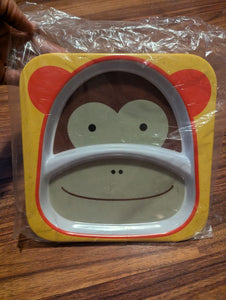 NWT Skip Hop Monkey divided plate 8.5" square, two sections. Dishwasher safe