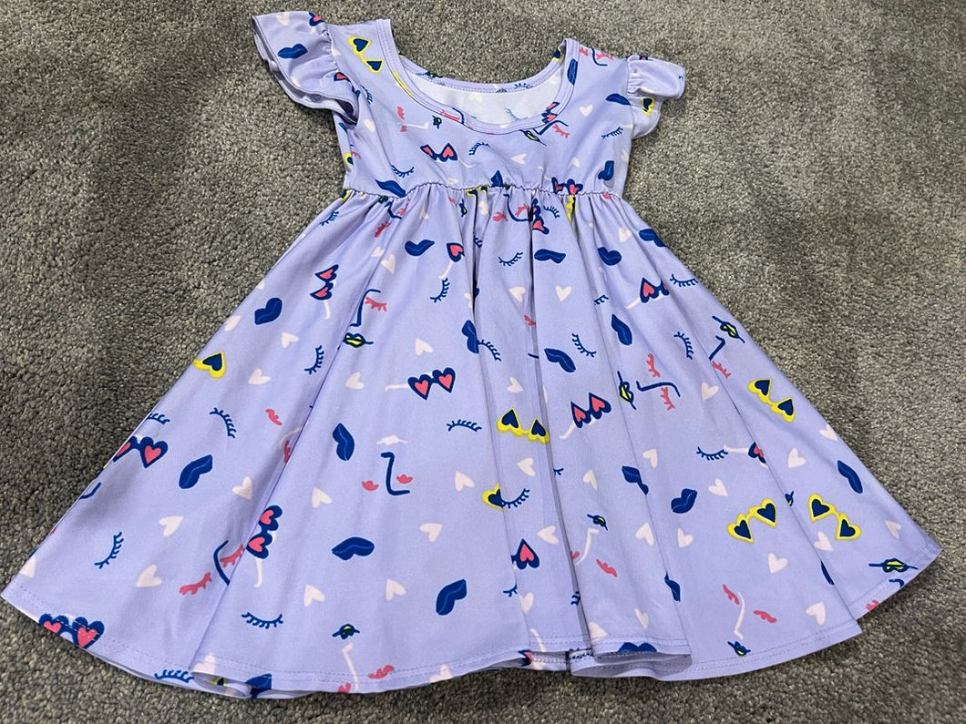 Dot Dot Smile, 2T, lavender twirl dress with eyes, and lips, EUC 2T