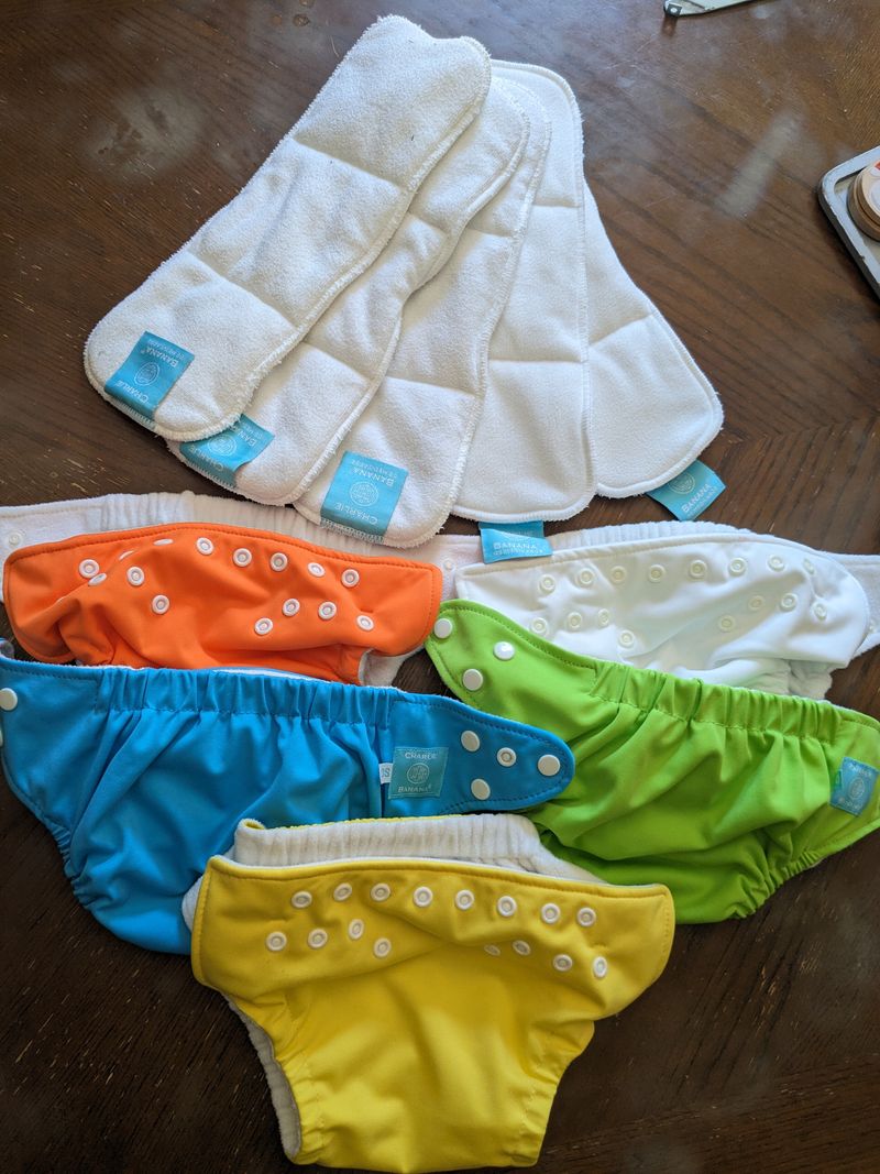Charlie Banana NEW 5 reusable diapers bright colors with inserts never used smoke free retail $25 each Potty and Diapering