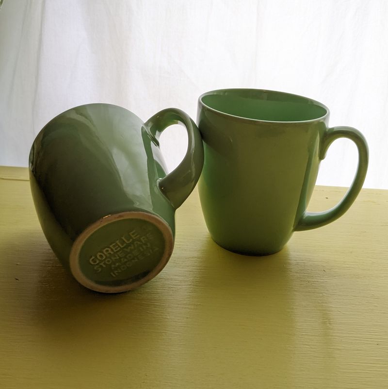 Corelle stoneware light green set of two mugs Excellent condition