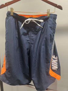 Mens large swim trunks, mesh shorts inside Navy blue and orange with white Nike logo Men's - M