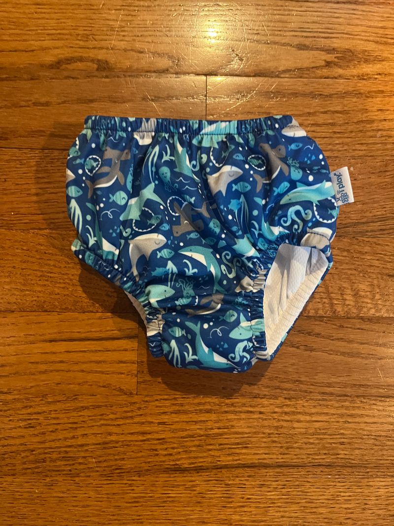 iplay reusable swim diaper, 6 months, 10-18 lbs, blue with sharks, like new Potty and Diapering