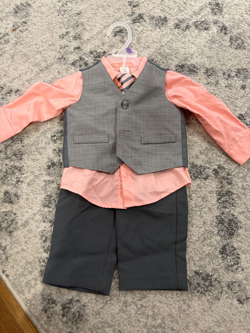 George brand suit with coral shirt, vest and clip on tie 12 Months ...