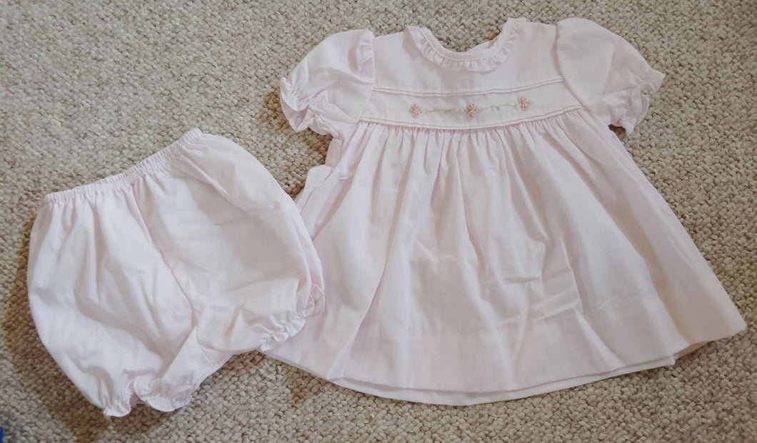 Petit Ami Light pink Hand Embroidered Newborn dress with bloomers Newborn