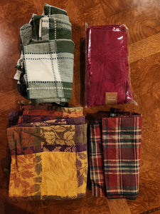 Assorted cloth Napkins. Holiday Four styles of four Napkins each