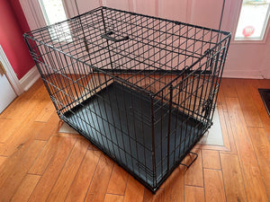 Puppy crate, 19 w x 21 h x 30 d, removable tray, collapsible, carrying handle on top