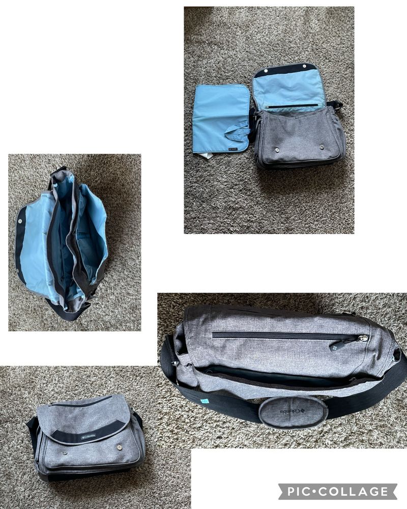 Columbia - grey and light blue diaper bag with Matching changing pad - EUC Potty and Diapering