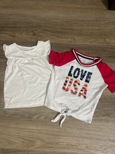 Childrens place and cherokee White embroidered tee and Love USA sparkle shirt 4T