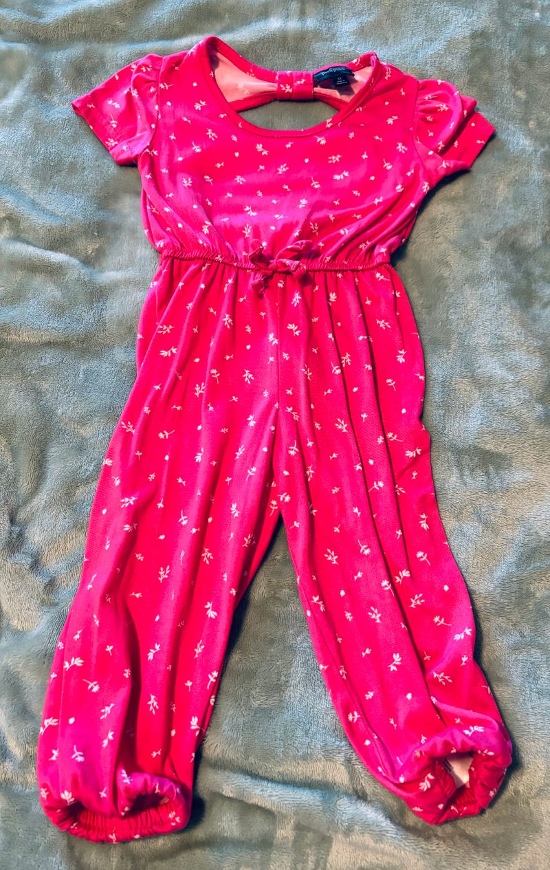 Picapino Pink ss long pants jumpsuit with bow on back 3T