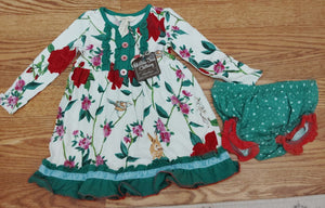 Matilda Jane NWT 12-18 mth dress floral, bird, bunny print with green bloomers 12 Months