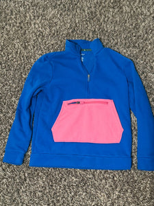 Tech gear fleece quarter zip sweatshirt Bright blue with pink zipper in front size medium 12