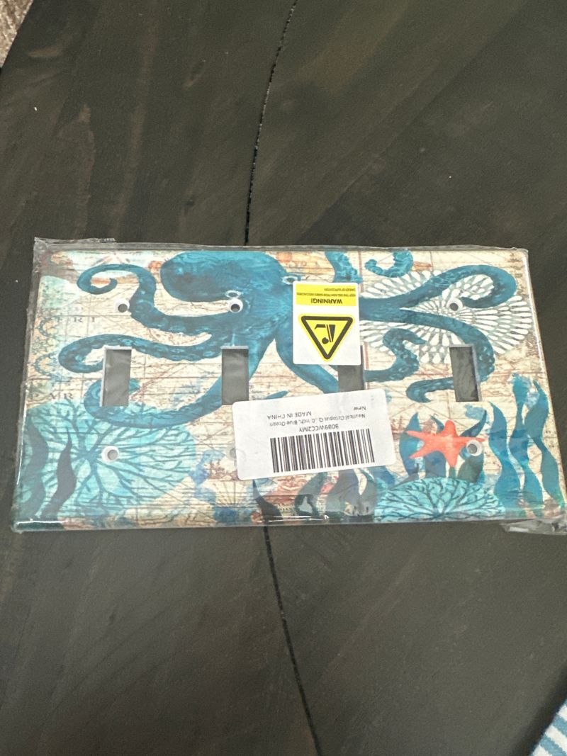 4 switch wall plate cover. No screws. Multicolor octopus ocean design