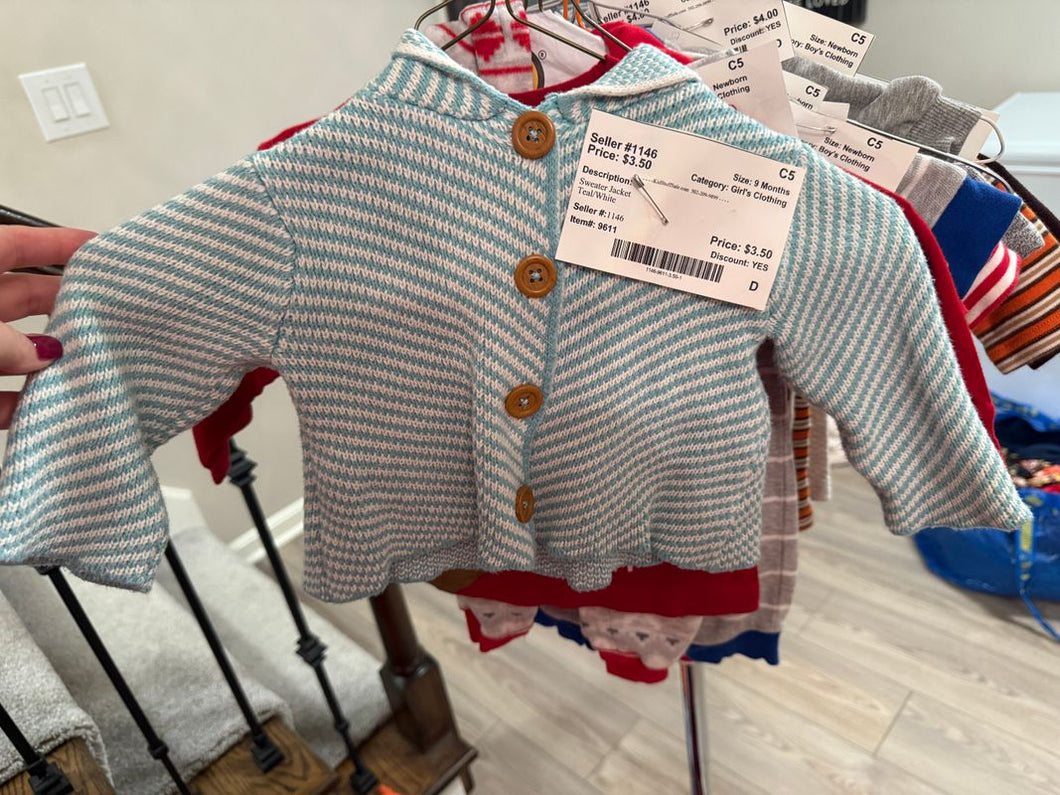Sweater Jacket Teal/White 9 Months