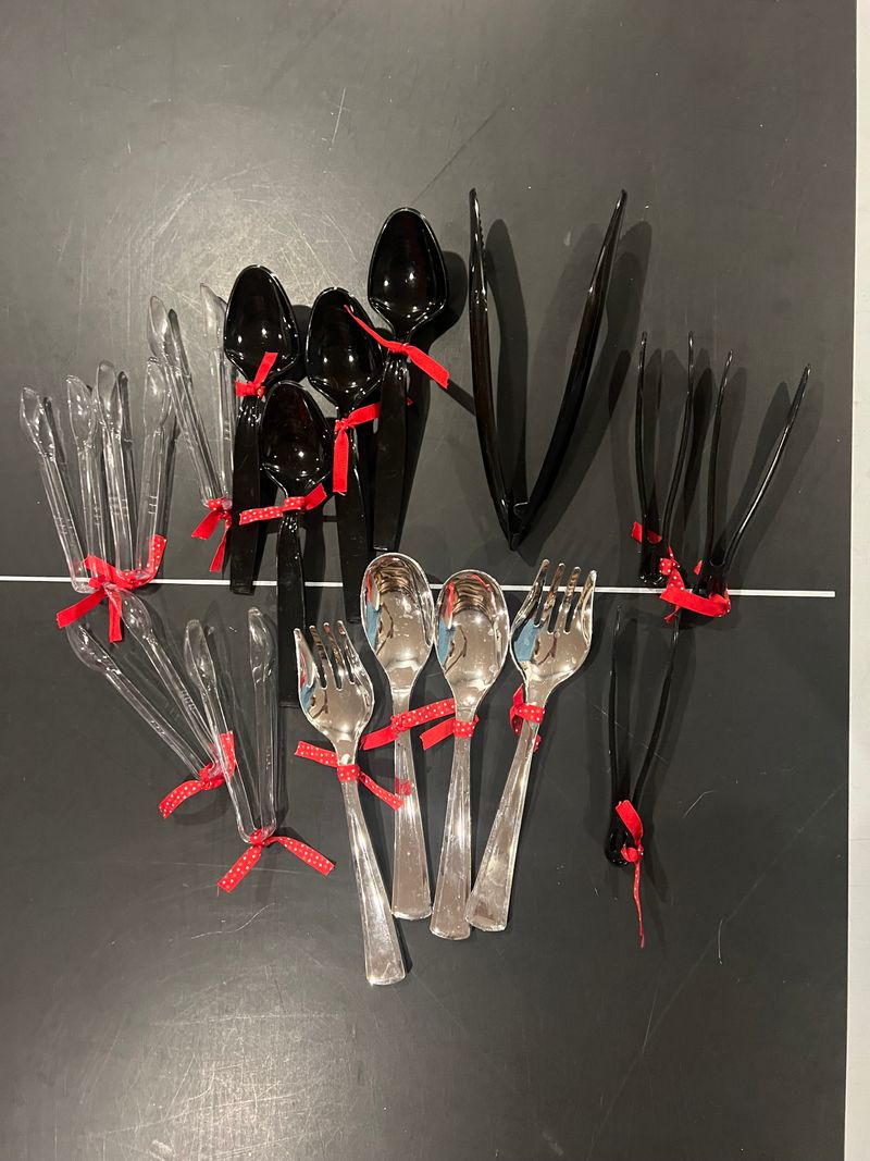 Serving utensils with Christmas ribbon Serving utensils great for Christmas holiday parties