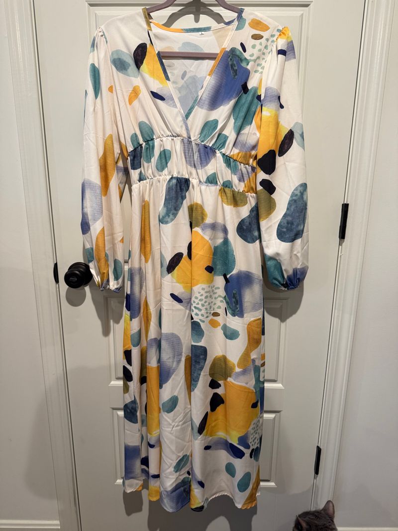 - Cream, teal, mustard yellow maxi dress Women's - L