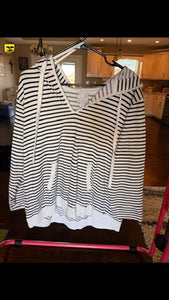 . striped navy and white hooded top Women's - XXXL