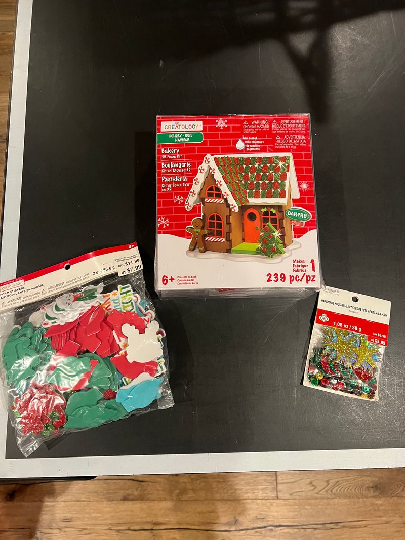 1 3-D house,1 package foam stickers & 1 confetti Christmas house, stickers, and confetti