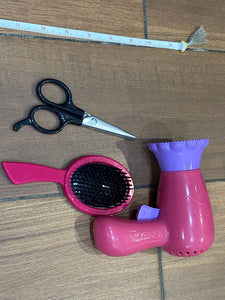 --- 3 Piece Hairdresser Set Scissors, Brush, Hair Dryer