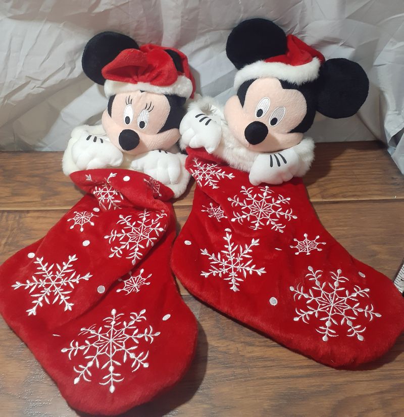 KCare - Mickey and Minnie Christmas stockings with red snowflake design