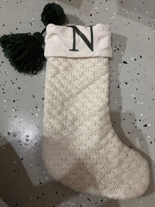 Christmas stocking jc penny North Pole trading co stocking with N green and cream