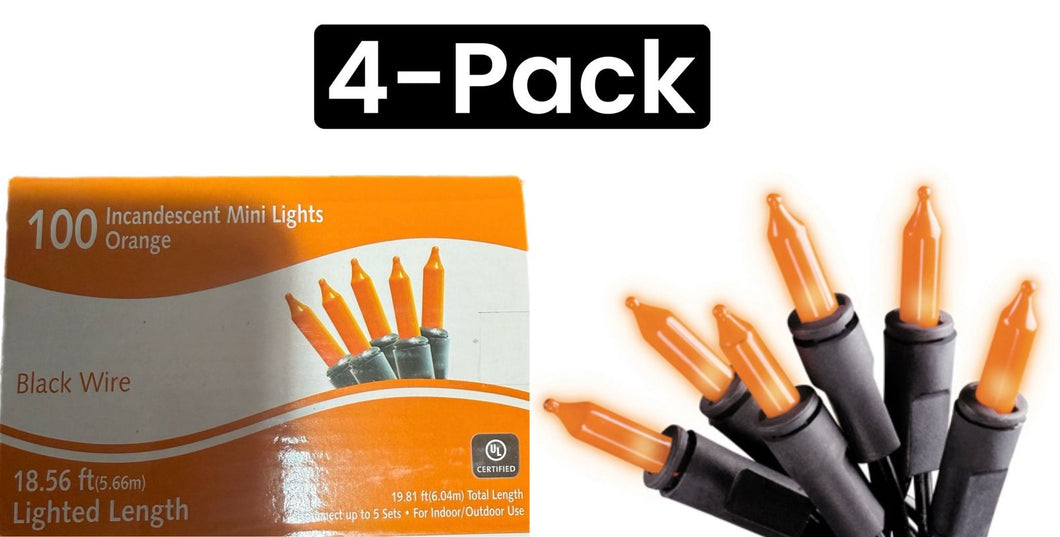 Halloween 4-Pack Halloween Lights / 100-Count Orange / Black Wire / NIB