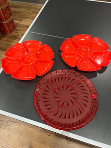 Christmas platters - red - 2 divided 3 platters great for Christmas holiday parties