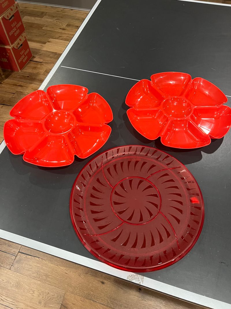 Christmas platters - red - 2 divided 3 platters great for Christmas holiday parties