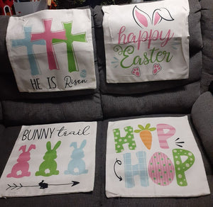 4pc pillow slipcovers - approx. 17.5 x 17.5" cream covers with Easter pastel themed