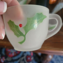 Load image into Gallery viewer, Vintage Federal Frosted Glass Christmas Holly and Berry Punch Bowl with 12 cups Mint Condition
