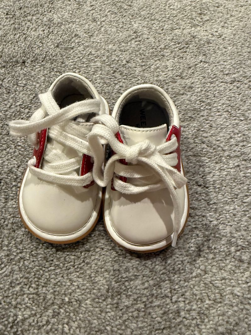 Wee Squeak red/white loafers boutique Shoes Squeak when baby walks! 4 (Toddler)