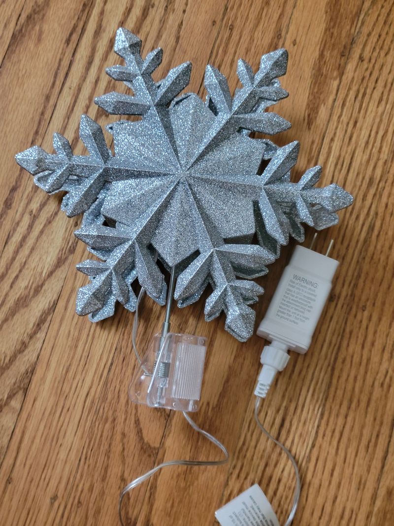 Projector tree topper snowflake design Silver glitter snowflake