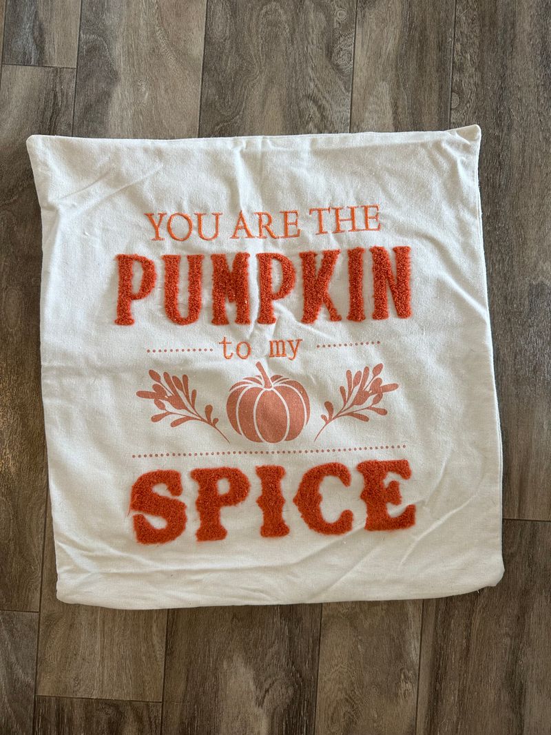Fall pillowcase 17x17 pumpkin spice white pillowcase