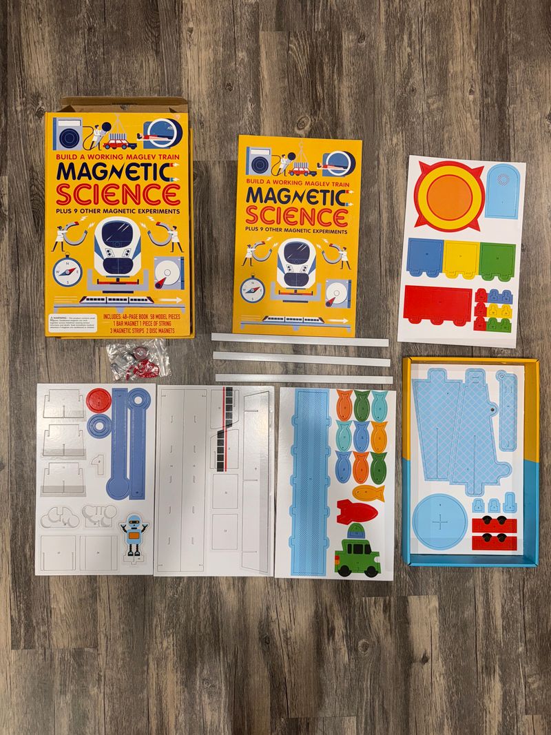 Magnetic Science Build a maglev train & 9 experime Brand new.Open box for picture - never used. Includes all parts. Educational