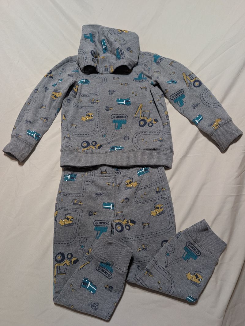 Carter's 2T construction print sweat pants and matching hoodie 2T