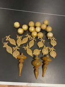 assorted sizes and shape Gold Christmas ornaments lots of gold ornaments