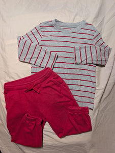 Carter's/OshKosh 2T carters striped shirt and oshkosh 24M red pant real drawstring 2T