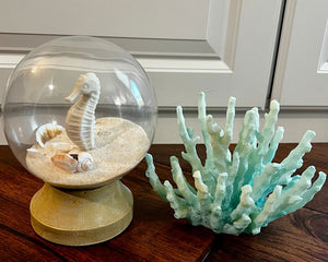 Misc Seahorse Snow Globe, Coral Decor Sand Seashells, Blue Coral