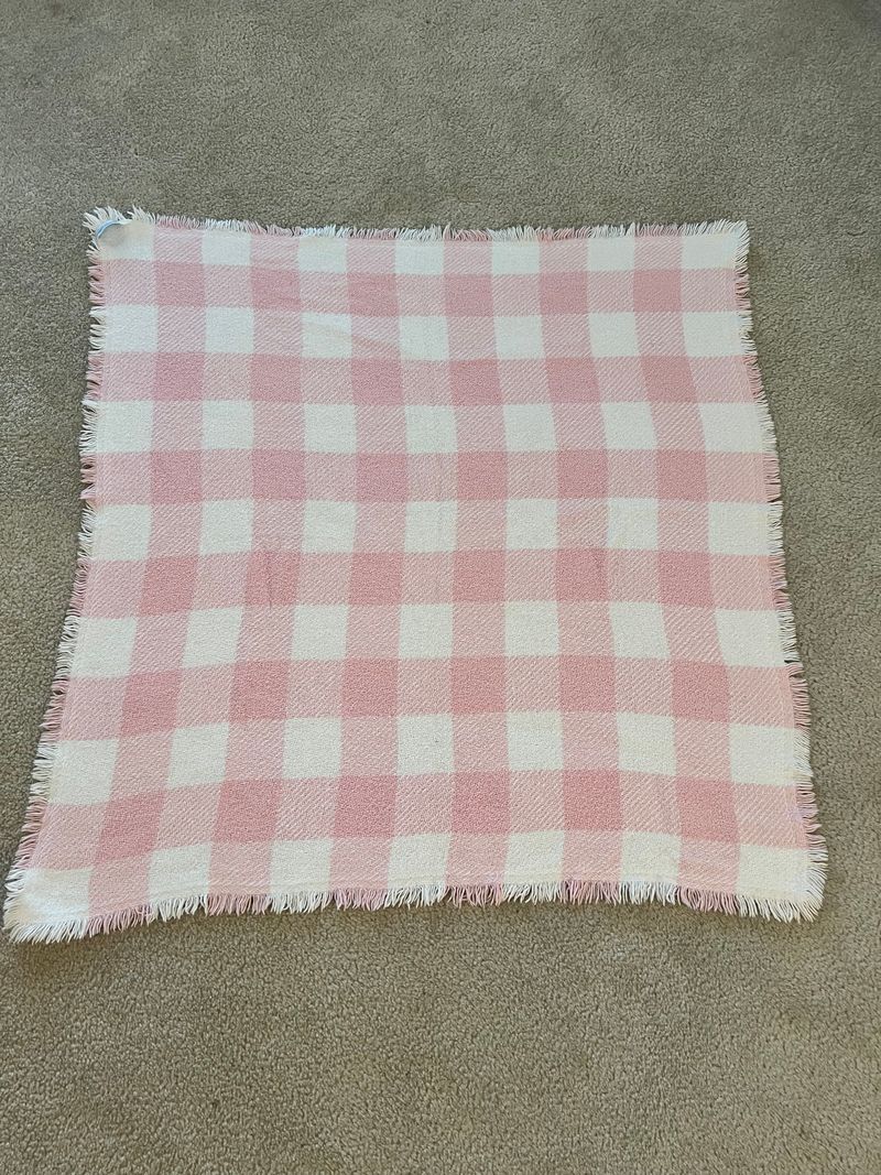 Churchill Hand Woven Baby Blanket Pink and White Cotton 34 inch Square Crib