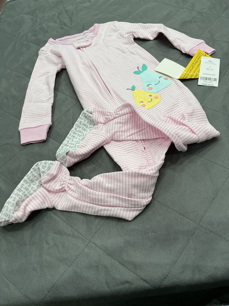 Carters 1 pc pjs w/feet pink/pears NWT MSRP $20 18 Months